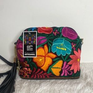 Floral embroidered Mexican artisanal crossbody bag
